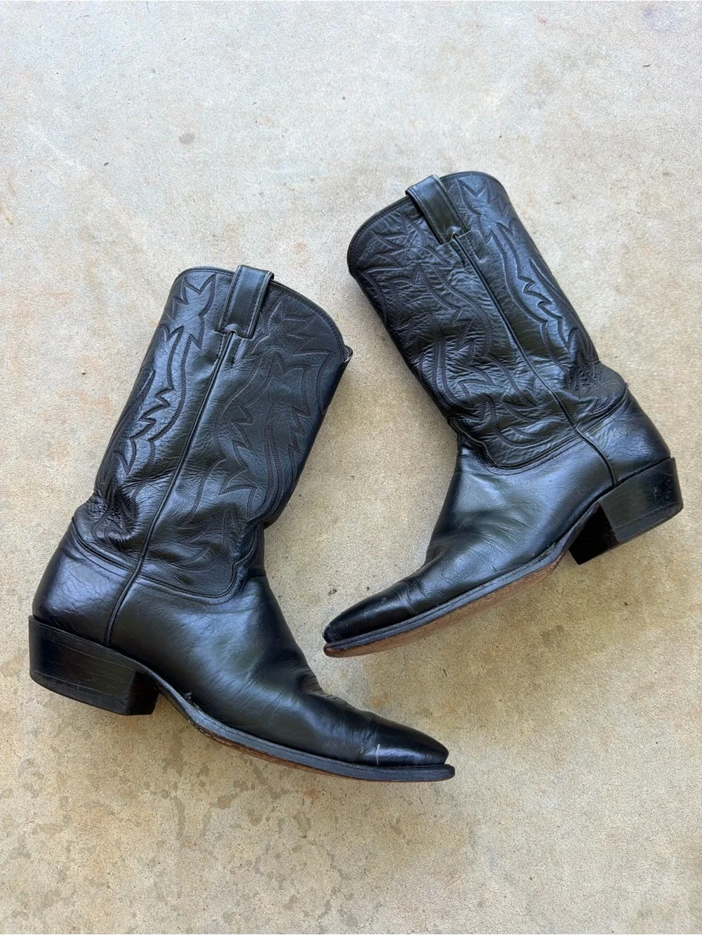 Vintage Justin Leather Boots Black Style Y5647 Men’s Size 9.5 D